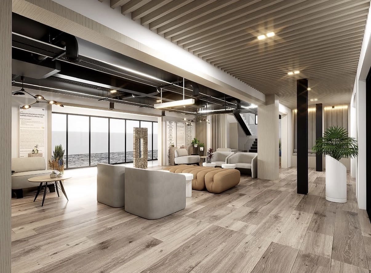 Open plan workspace lounge designed by Iroeda